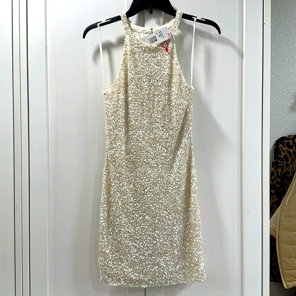 parker white sequin mini dress Parker Women's Beige /White Beaded Sequined Strapless Mini Dress Size XS NWOT